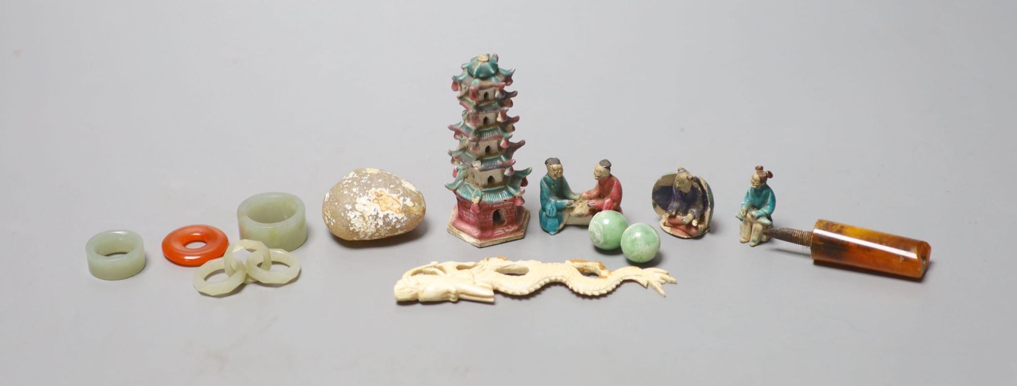 Assorted Chinese jade, pottery models etc.